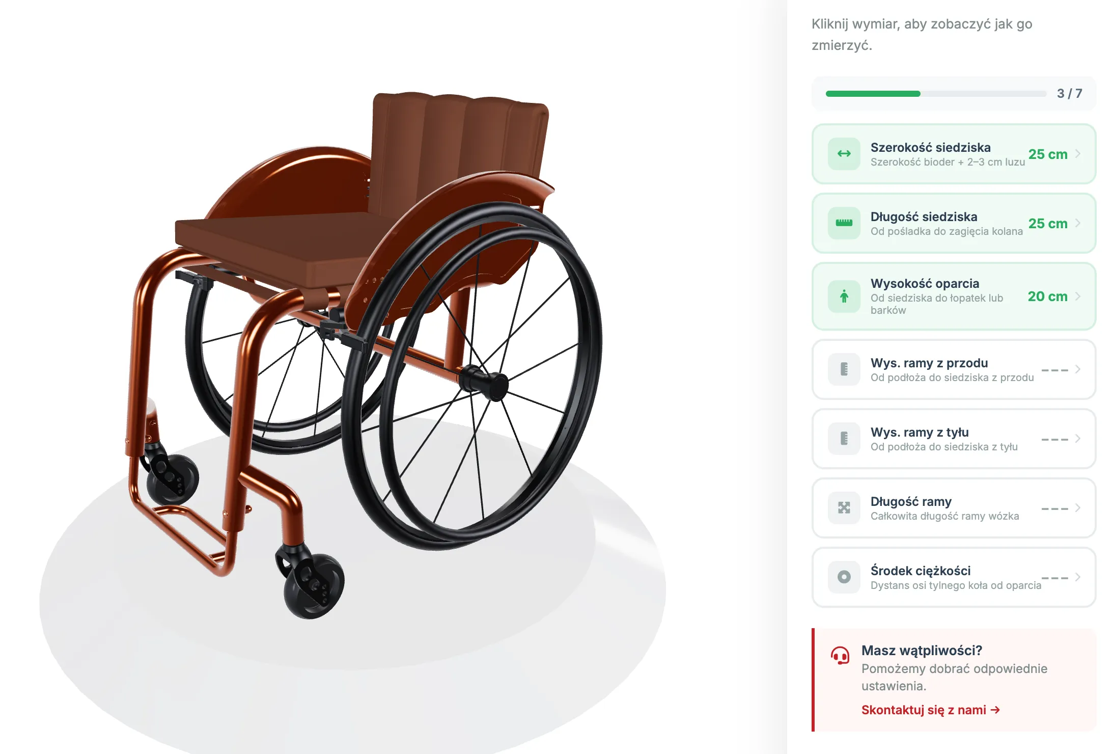 Ekran konfiguratora wózka aktywnego SPARX One