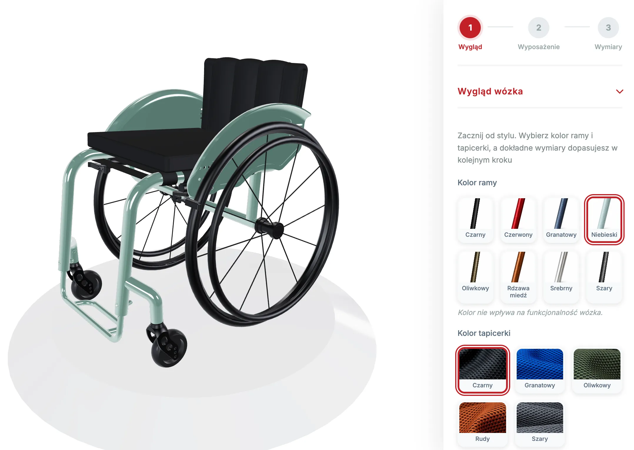 Ekran konfiguratora wózka aktywnego SPARX One